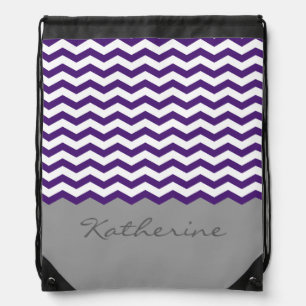 Purple Chevron Zigzag Monogram Drawstring Bag