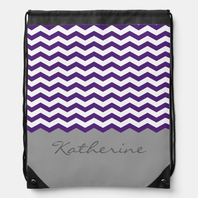 Purple Chevron Zigzag Monogram Drawstring Bag (Front)