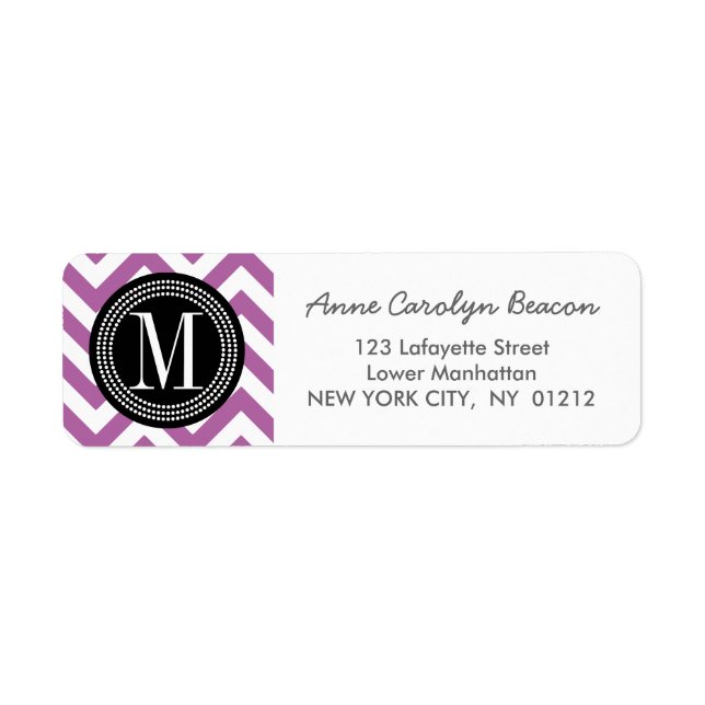 Purple Chevron Zizgag Personalized Monogram Label (Front)