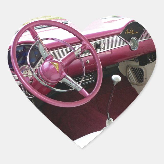 Purple Chevy Bel Air Heart Sticker (Front)