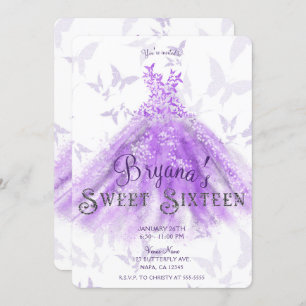 Purple Chic Butterfly Dance Dress Sweet 16 Invitation