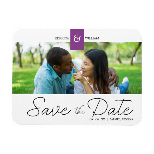Purple Chic Custom Photo Instant Engaged Couple Magnet