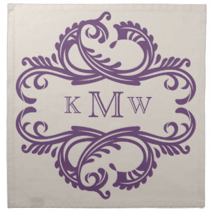 Purple Chic Damask Monogram Napkins