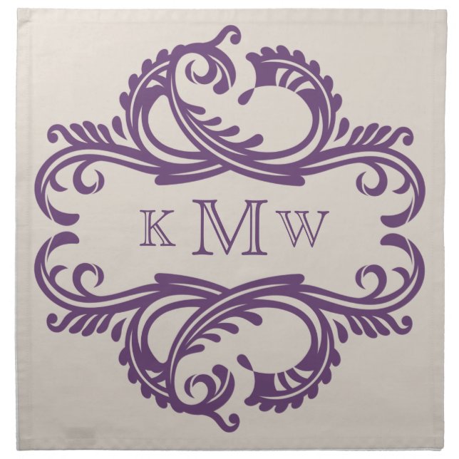 Purple Chic Damask Monogram Napkins (Front)