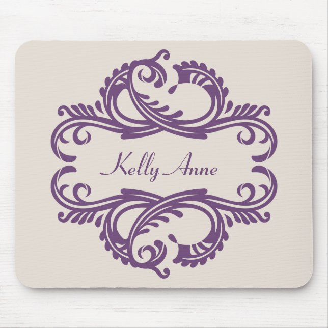 Purple Chic Damask Mousepad (Front)