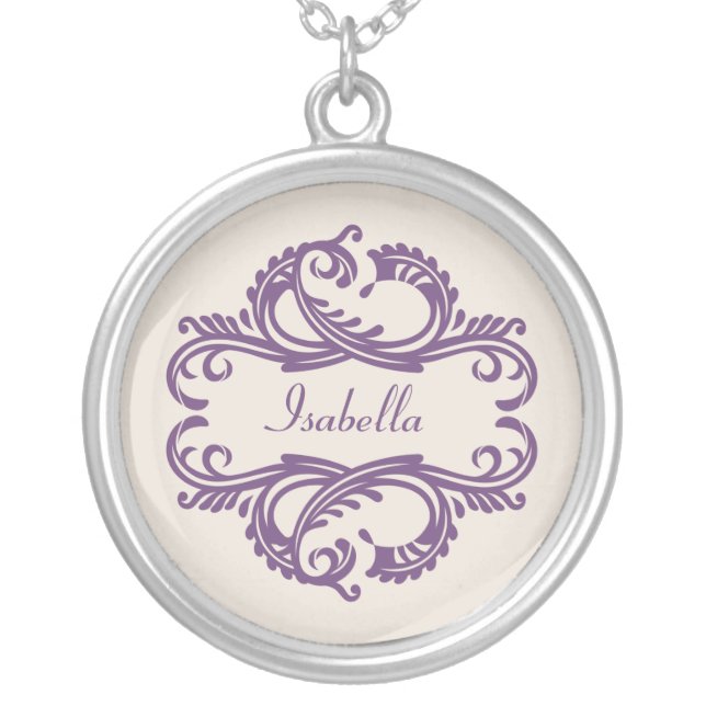 Purple Chic Damask Necklace (Front)