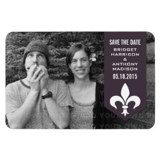 Purple Chic Flourish Banner Save the Date Magnet