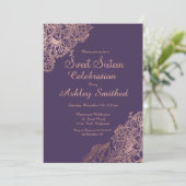 Purple chic girly rose gold floral Sweet 16 Invitation (Standing Front)