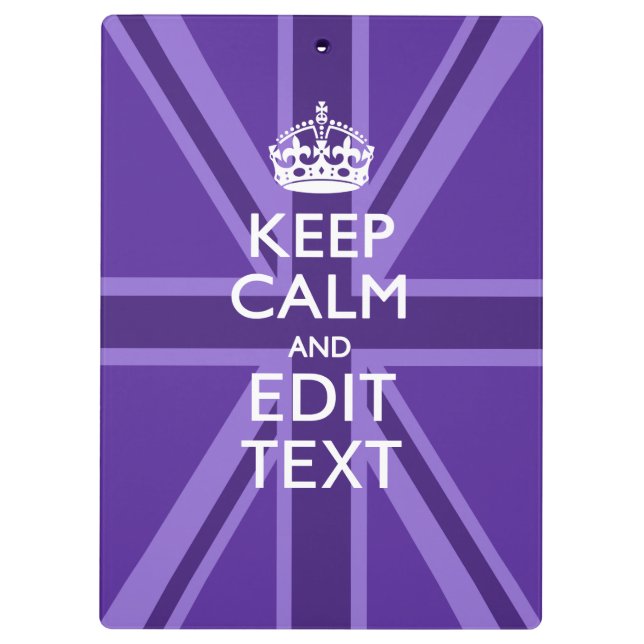 Purple Chic Keep Calm And Your Text Union Jack Clipboard (Back)