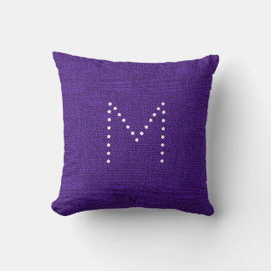 Purple Chic Linen Fabric Monogram Personalized Throw Pillow