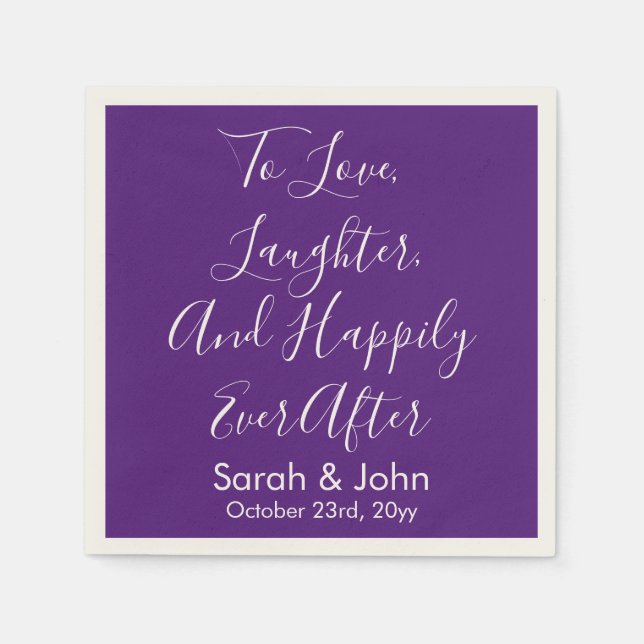 Purple Chic Personalized Script Wedding Reception  Napkins (Front)