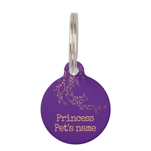 Purple Chic Princess Elegant Girly Flowers Pet ID Tag