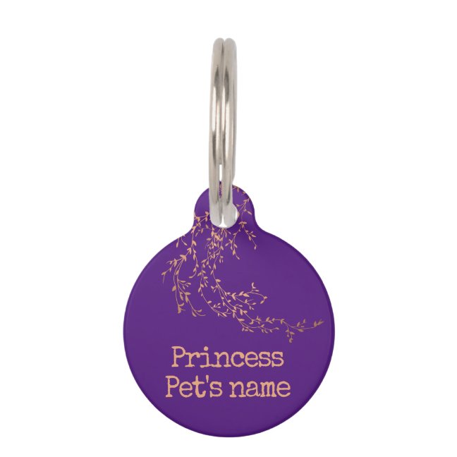 Purple Chic Princess Elegant Girly Flowers Pet ID Tag