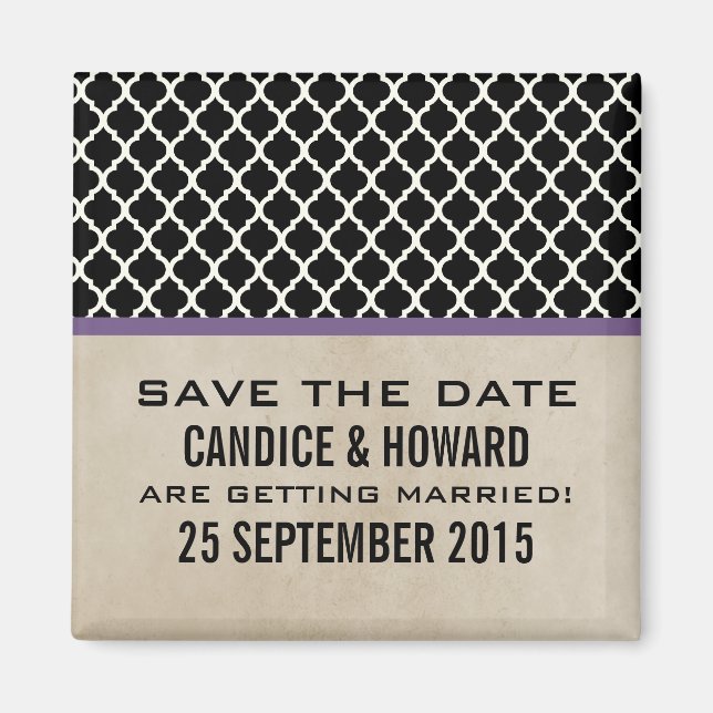 Purple Chic Quatrefoil Save the Date Magnet (Front)