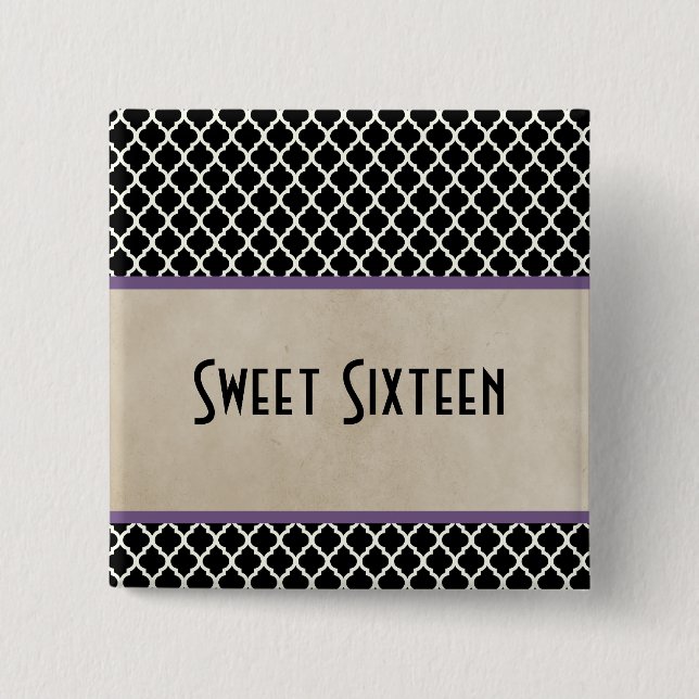 Purple Chic Quatrefoil Sweet 16 Button (Front)