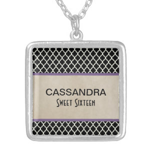 Purple Chic Quatrefoil Sweet 16 Necklace