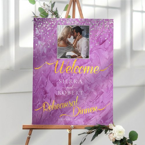 Purple Chic Rehearsal Dinner Photo Welcome Sign