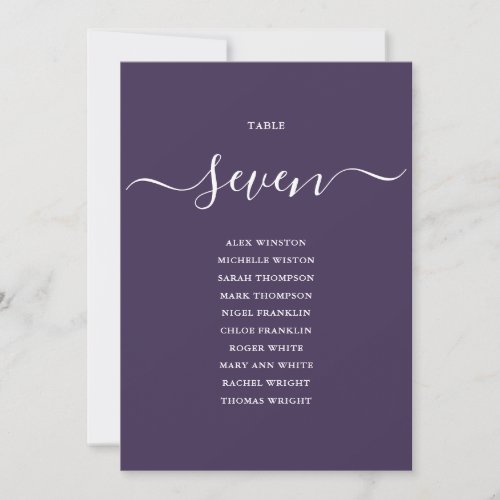 Purple Chic Script Table Number Seating Chart