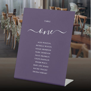 Purple Chic Script Table Number Seating Chart Pedestal Sign