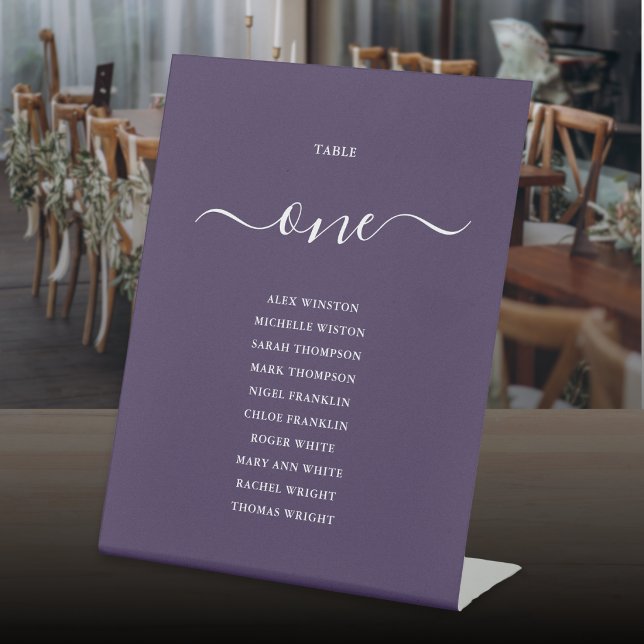 Purple Chic Script Table Number Seating Chart Pedestal Sign (Purple Chic Script Table Number Seating Chart Pedestal Sign)
