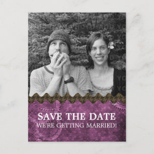 Purple Chic Steampunk Photo Save the Date Postcard