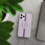 Purple | Chic Stripes Monogram  iPhone 15 Pro Max Case<br><div class="desc">Elevate your everyday style with the Purple | Chic Stripes Monogram Phone Case, where elegance meets personal expression. This case showcases a beautifully designed monogram featuring bold, classic serif initials, prominently displayed at the center, with your name elegantly written below. The combination of soft purple hues and vertical, retro-inspired stripes...</div>