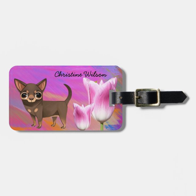 Purple Chihuahua Luggage Tag (Front Horizontal)