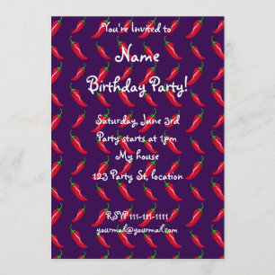 purple chili peppers pattern invitation