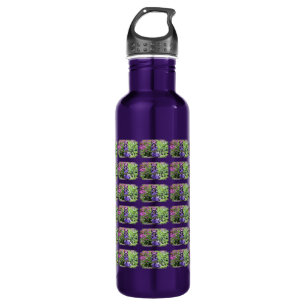 Purple Chinese Crested Dog in Pink Flowers Stainless Steel Water Bottle