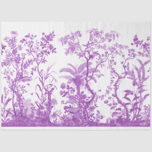 Purple chinoiserie bird tissue paper (Front)