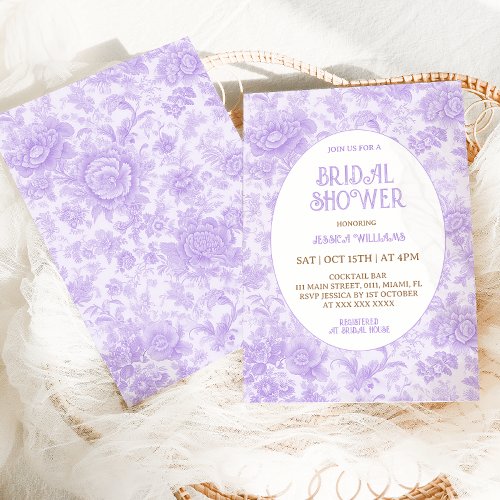 Purple Chinoiserie Floral Bridal Shower  Invitation