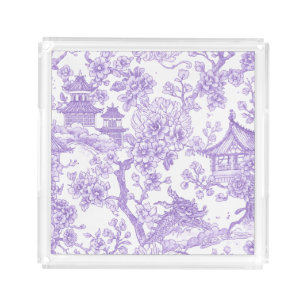 Purple Chinoiserie Toile Dragon Cherry Blossom Acrylic Tray