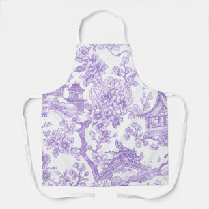 Purple Chinoiserie Toile Dragon Cherry Blossom Apron