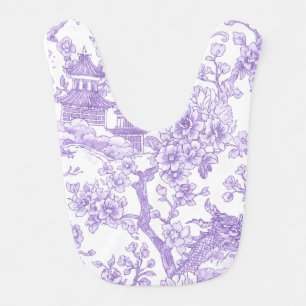 Purple Chinoiserie Toile Dragon Cherry Blossom Baby Bib