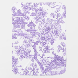 Purple Chinoiserie Toile Dragon Cherry Blossom Baby Blanket