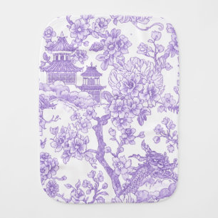 Purple Chinoiserie Toile Dragon Cherry Blossom Baby Burp Cloth