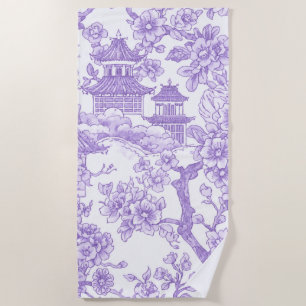 Purple Chinoiserie Toile Dragon Cherry Blossom Beach Towel