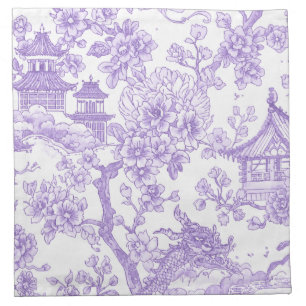 Purple Chinoiserie Toile Dragon Cherry Blossom Cloth Napkin