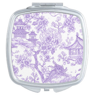 Purple Chinoiserie Toile Dragon Cherry Blossom Compact Mirror