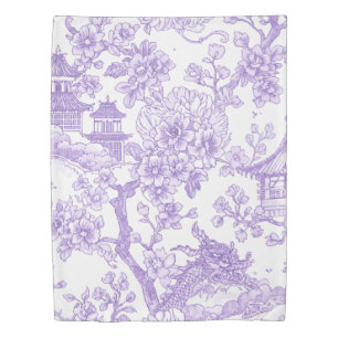 Purple Chinoiserie Toile Dragon Cherry Blossom Duvet Cover