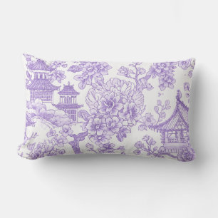 Purple Chinoiserie Toile Dragon Cherry Blossom Lumbar Pillow