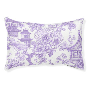 Purple Chinoiserie Toile Dragon Cherry Blossom Pet Bed