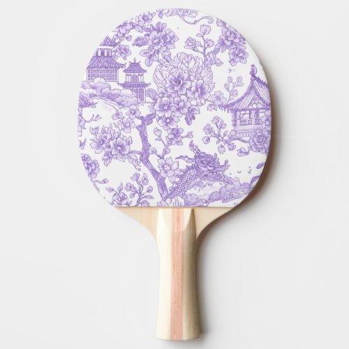 Purple Chinoiserie Toile Dragon Cherry Blossom Ping Pong Paddle