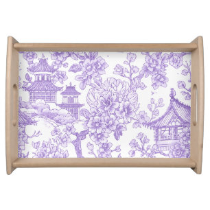 Purple Chinoiserie Toile Dragon Cherry Blossom Serving Tray