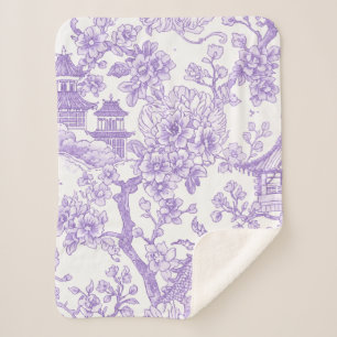 Purple Chinoiserie Toile Dragon Cherry Blossom Sherpa Blanket