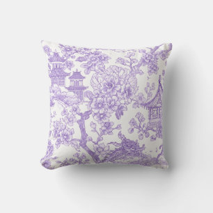 Purple Chinoiserie Toile Dragon Cherry Blossom Throw Pillow