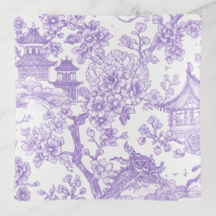 Purple Chinoiserie Toile Dragon Cherry Blossom Trinket Tray
