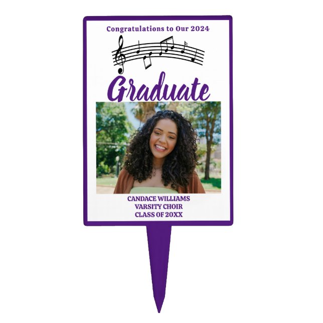 Purple Choir Photo High School Graduation Party Cake Topper (Front)