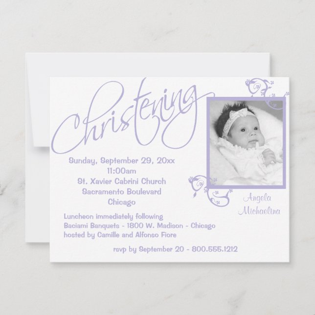 Purple Christening Scroll For Baby Girl Invitation (Front)