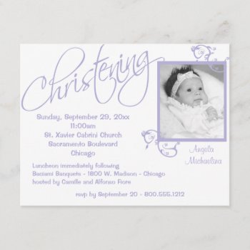 Purple Christening Scroll For Baby Girl Invitation by malibuitalian at Zazzle